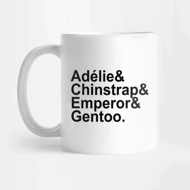 Adélie, Chinstrap, Emperor, Gentoo (Black) by brendalee